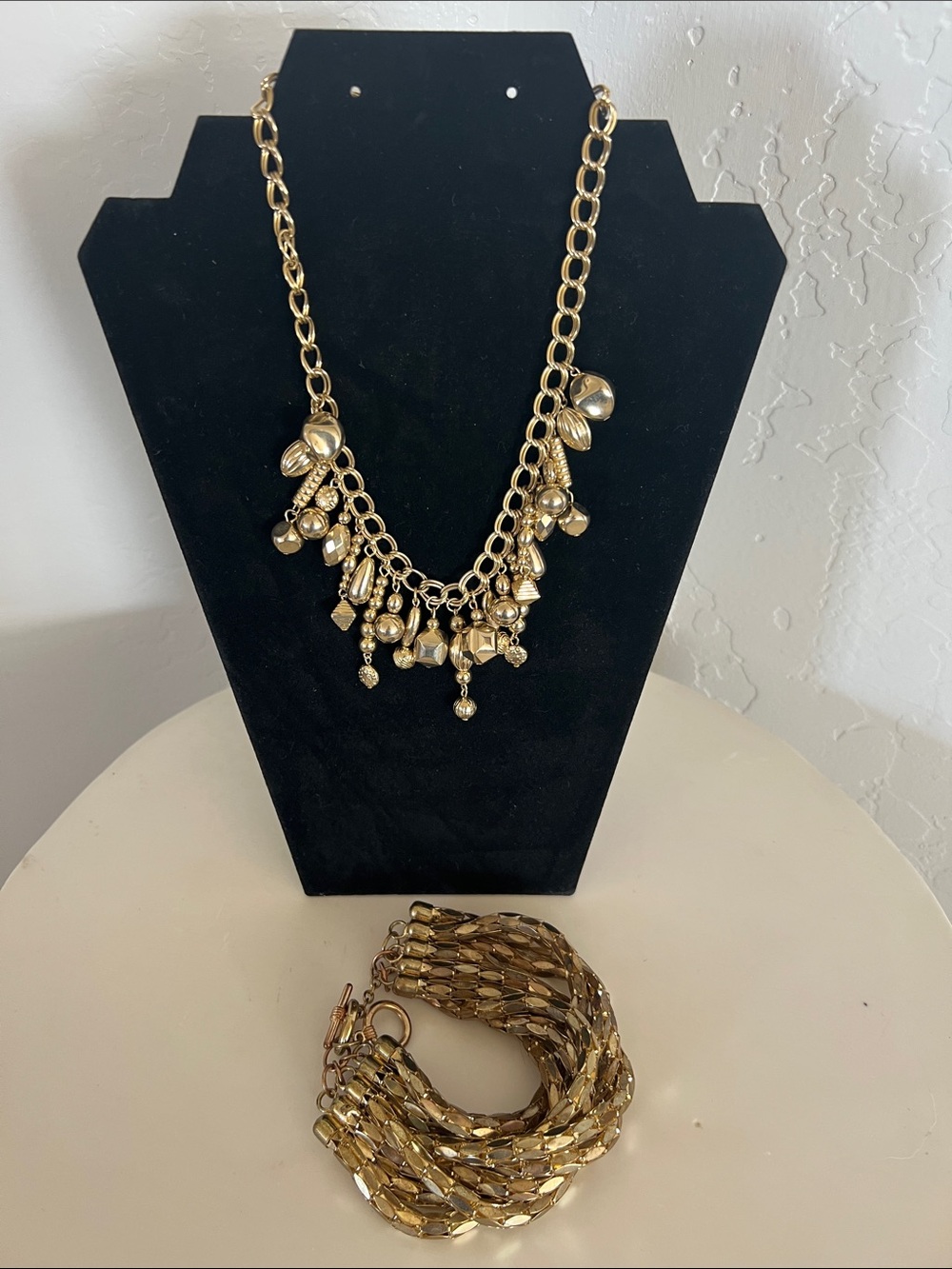 Gold-tone Dangle Charm bobble Necklace and Bracelet Set- Vintage